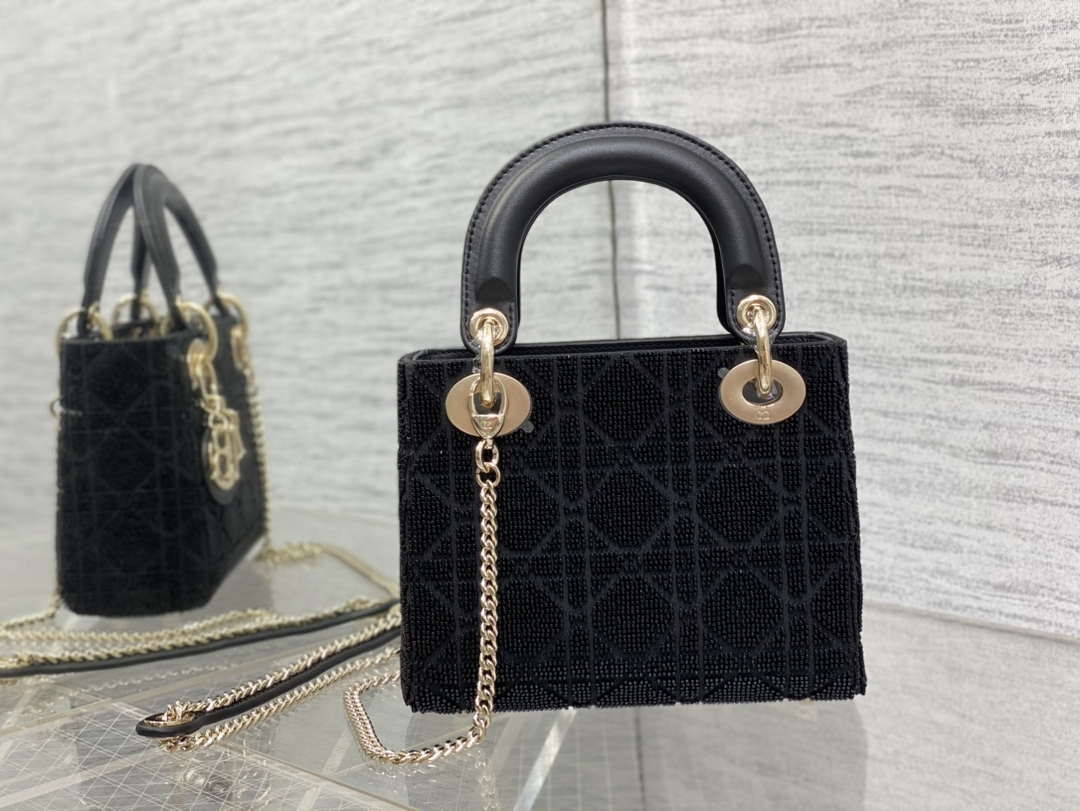 Dior M0505 Mini Lady Bag Metallic Cannage Lambskin Limited Edition Heavy Industry Beads Black - Default Title - View 5