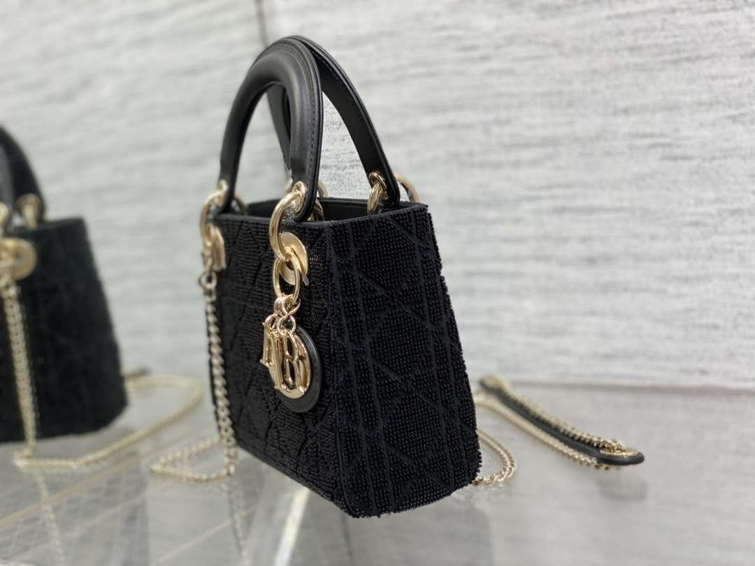 Dior M0505 Mini Lady Bag Metallic Cannage Lambskin Limited Edition Heavy Industry Beads Black - Default Title - View 6