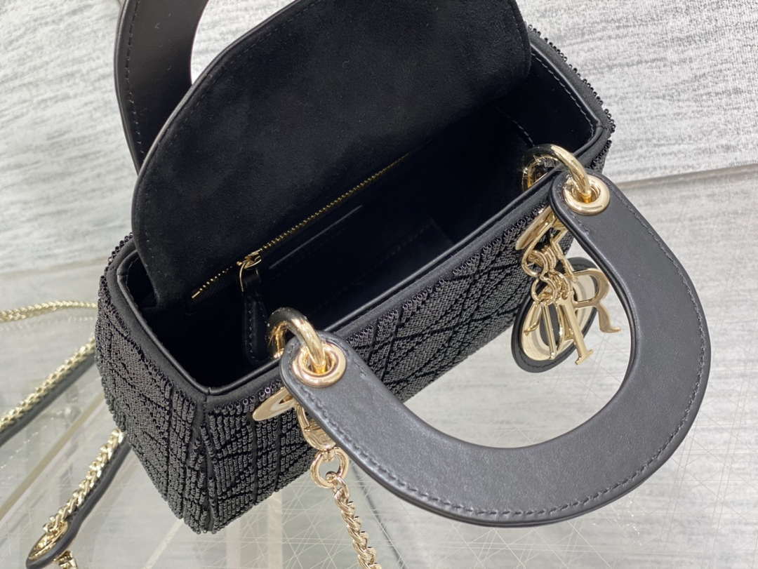 Dior M0505 Mini Lady Bag Metallic Cannage Lambskin Limited Edition Heavy Industry Beads Black - Default Title - View 8