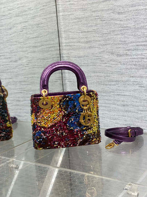 Dior M0505 Mini Lady Bag Metallic Cannage Lambskin Limited Edition Heavy Industry Beads Purple - Default Title - View 1
