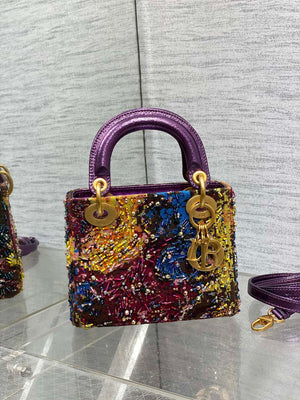 Dior M0505 Mini Lady Bag Metallic Cannage Lambskin Limited Edition Heavy Industry Beads Purple - Default Title - View 2