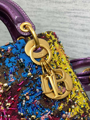 Dior M0505 Mini Lady Bag Metallic Cannage Lambskin Limited Edition Heavy Industry Beads Purple - Default Title - View 3