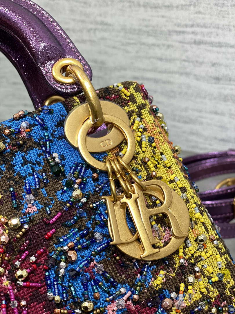 Dior M0505 Mini Lady Bag Metallic Cannage Lambskin Limited Edition Heavy Industry Beads Purple - Default Title - View 3