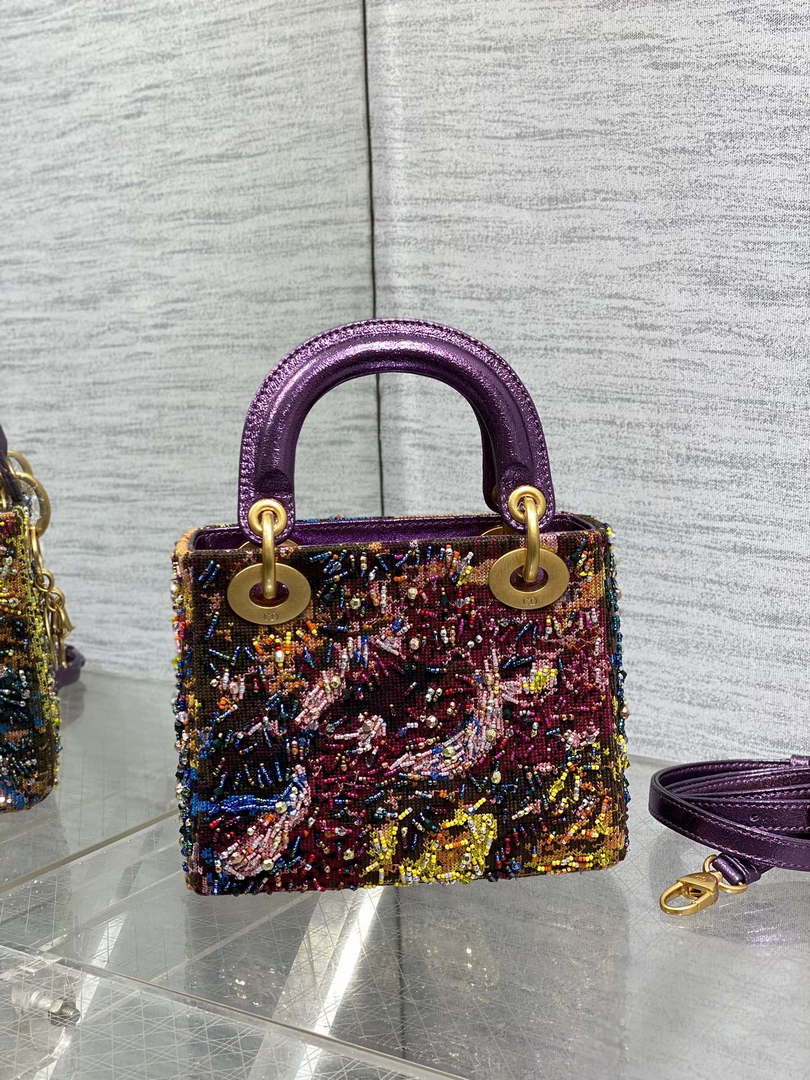 Dior M0505 Mini Lady Bag Metallic Cannage Lambskin Limited Edition Heavy Industry Beads Purple - Default Title - View 4