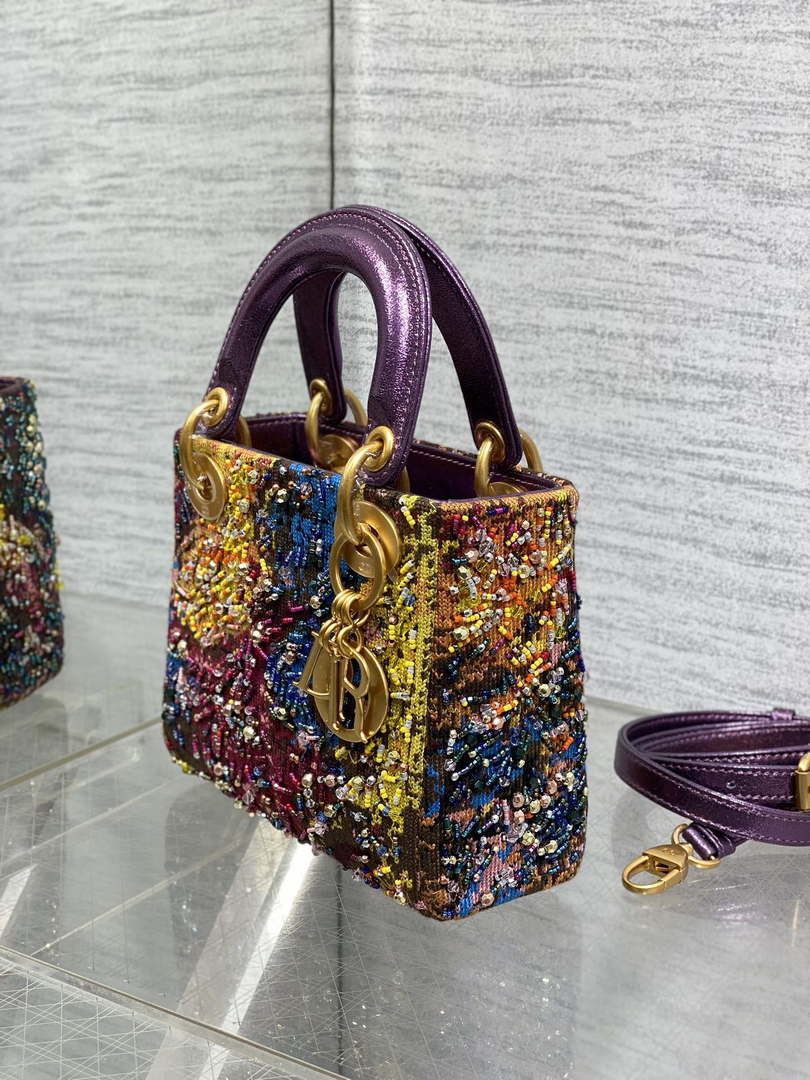 Dior M0505 Mini Lady Bag Metallic Cannage Lambskin Limited Edition Heavy Industry Beads Purple - Default Title - View 5