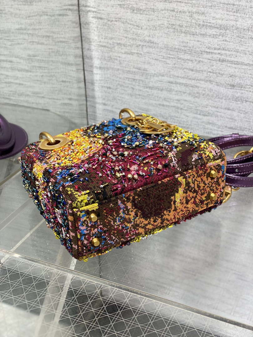 Dior M0505 Mini Lady Bag Metallic Cannage Lambskin Limited Edition Heavy Industry Beads Purple