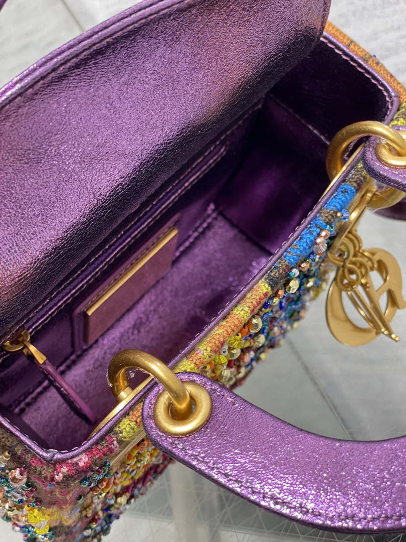 Dior M0505 Mini Lady Bag Metallic Cannage Lambskin Limited Edition Heavy Industry Beads Purple - Default Title - View 8