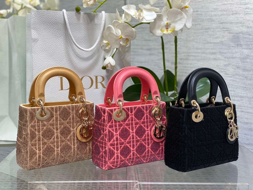 Dior M0505 Mini Lady Bag Metallic Cannage Lambskin Limited Edition Heavy Industry Beads Black