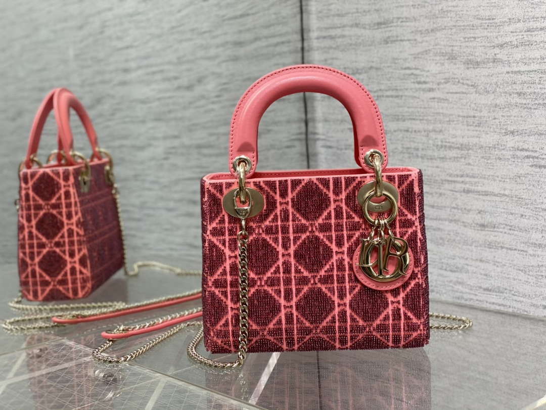 Dior M0505 Mini Lady Bag Metallic Cannage Lambskin Limited Edition Heavy Industry Beads Red - Default Title - View 1