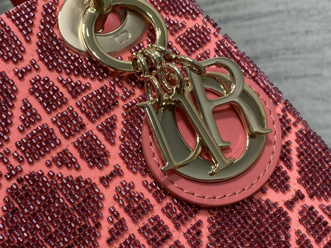 Dior M0505 Mini Lady Bag Metallic Cannage Lambskin Limited Edition Heavy Industry Beads Red - Default Title - View 4