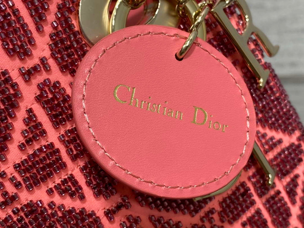 Dior M0505 Mini Lady Bag Metallic Cannage Lambskin Limited Edition Heavy Industry Beads Red