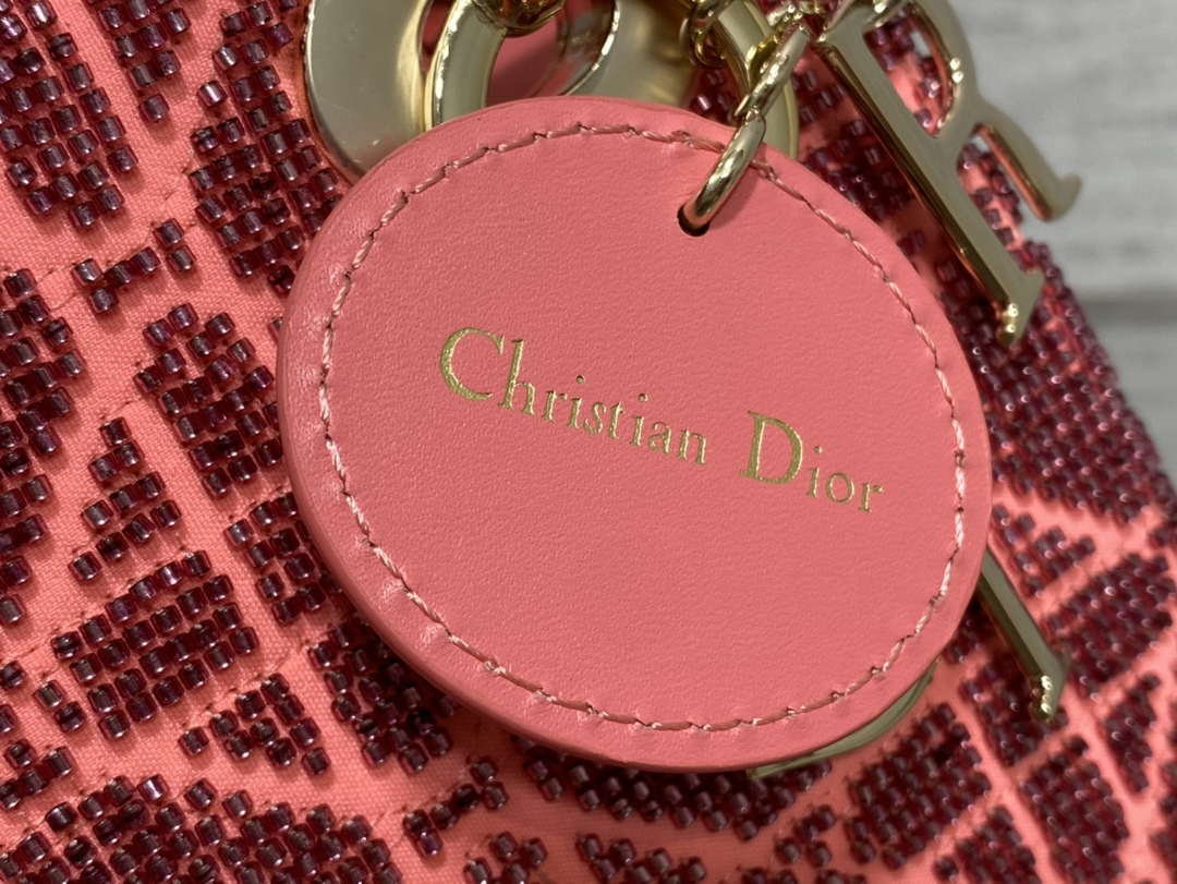 Dior M0505 Mini Lady Bag Metallic Cannage Lambskin Limited Edition Heavy Industry Beads Red - Default Title - View 5