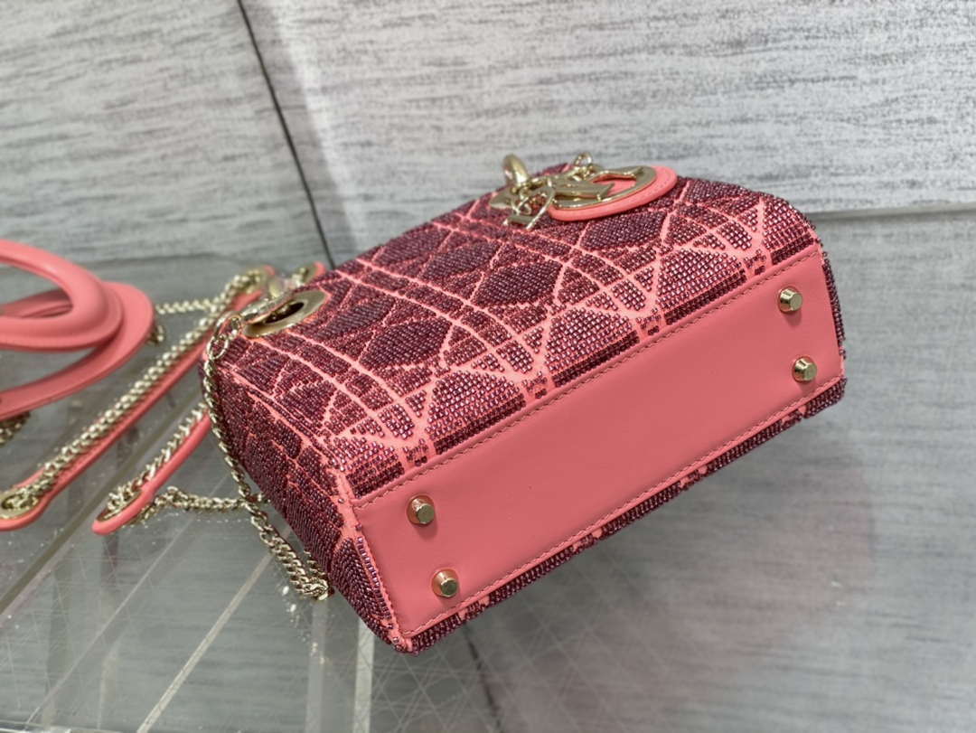 Dior M0505 Mini Lady Bag Metallic Cannage Lambskin Limited Edition Heavy Industry Beads Red - Default Title - View 8