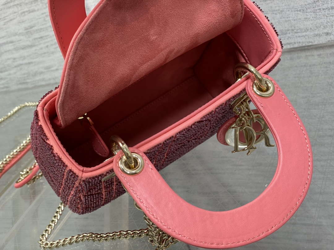 Dior M0505 Mini Lady Bag Metallic Cannage Lambskin Limited Edition Heavy Industry Beads Red - Default Title - View 9