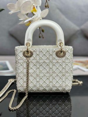 Dior M0505 Mini Lady Bag White Embroidered half pearl - Default Title - View 2