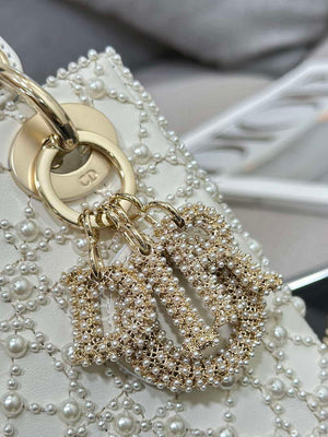 Dior M0505 Mini Lady Bag White Embroidered half pearl - Default Title - View 6