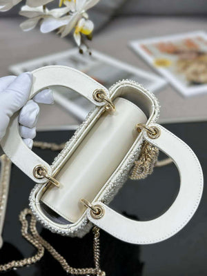 Dior M0505 Mini Lady Bag White Embroidered half pearl - Default Title - View 7