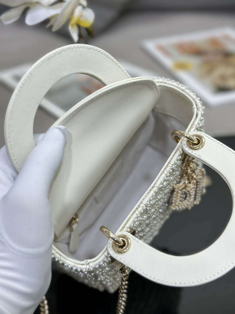 Dior M0505 Mini Lady Bag White Embroidered half pearl - Default Title - View 8