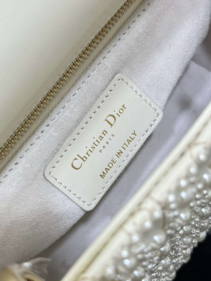 Dior M0505 Mini Lady Bag White Embroidered half pearl - Default Title - View 9