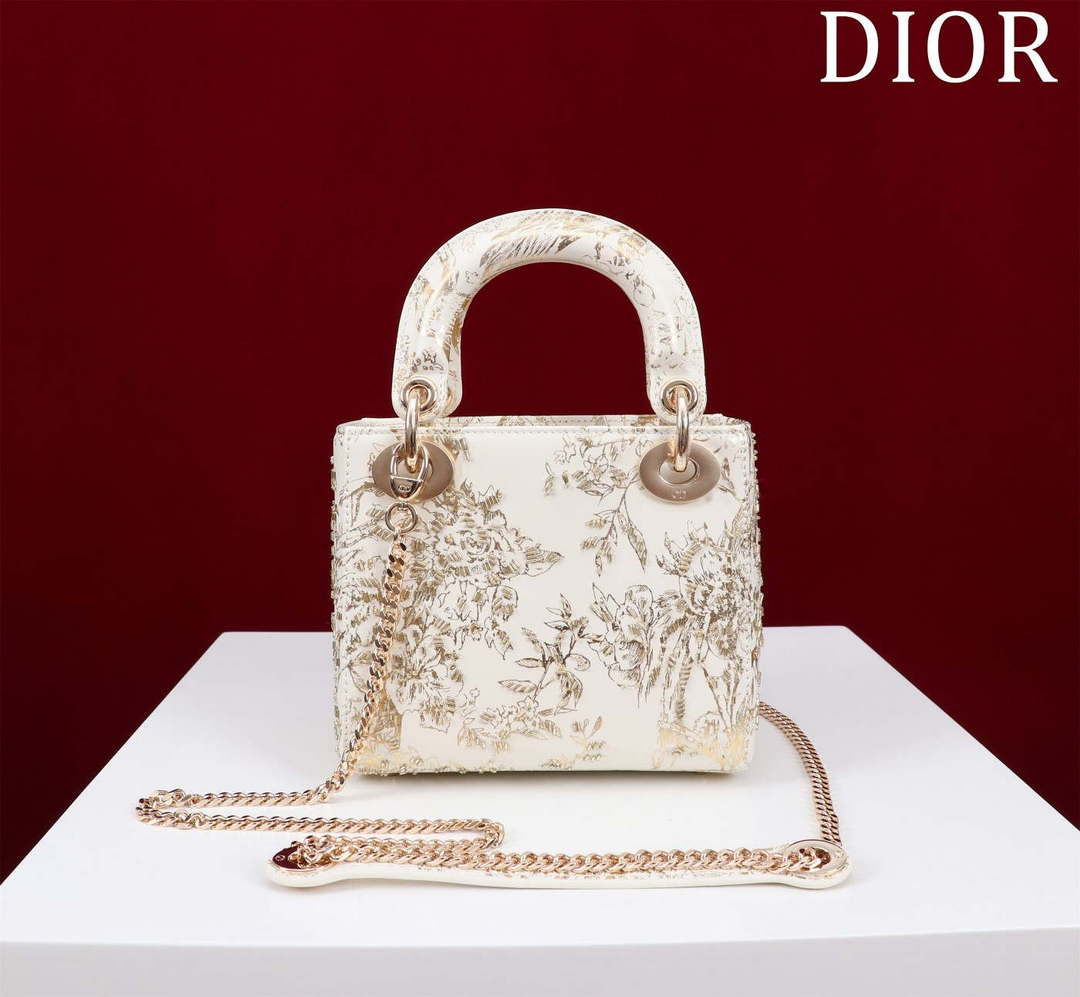Dior M0505 Mini Lady Dior Bag Beige Embroidered Magpie Gold Beads - Default Title - View 3