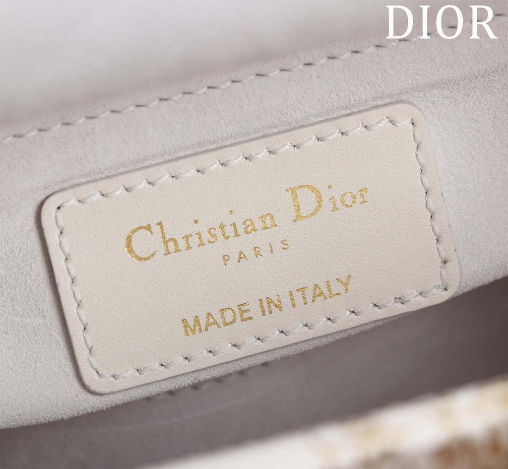 Dior M0505 Mini Lady Dior Bag Beige Embroidered Magpie Gold Beads