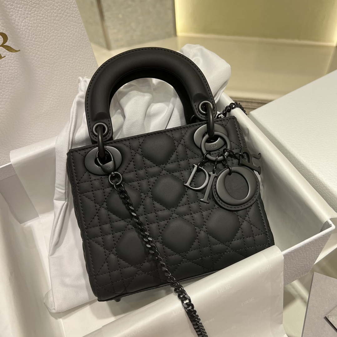 Dior M0505 Mini Lady Dior Bag Black Calfskin with Black buckle