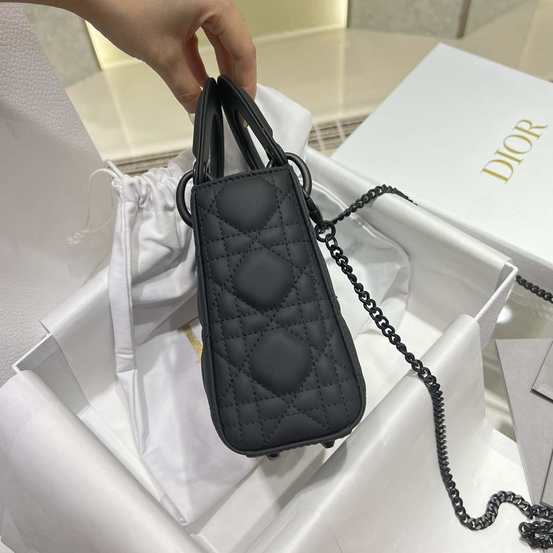 Dior M0505 Mini Lady Dior Bag Black Calfskin with Black buckle