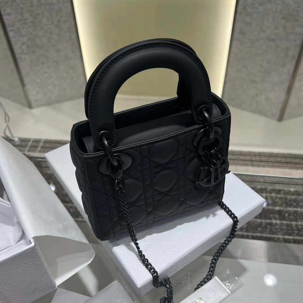 Dior M0505 Mini Lady Dior Bag Black Calfskin with Black buckle