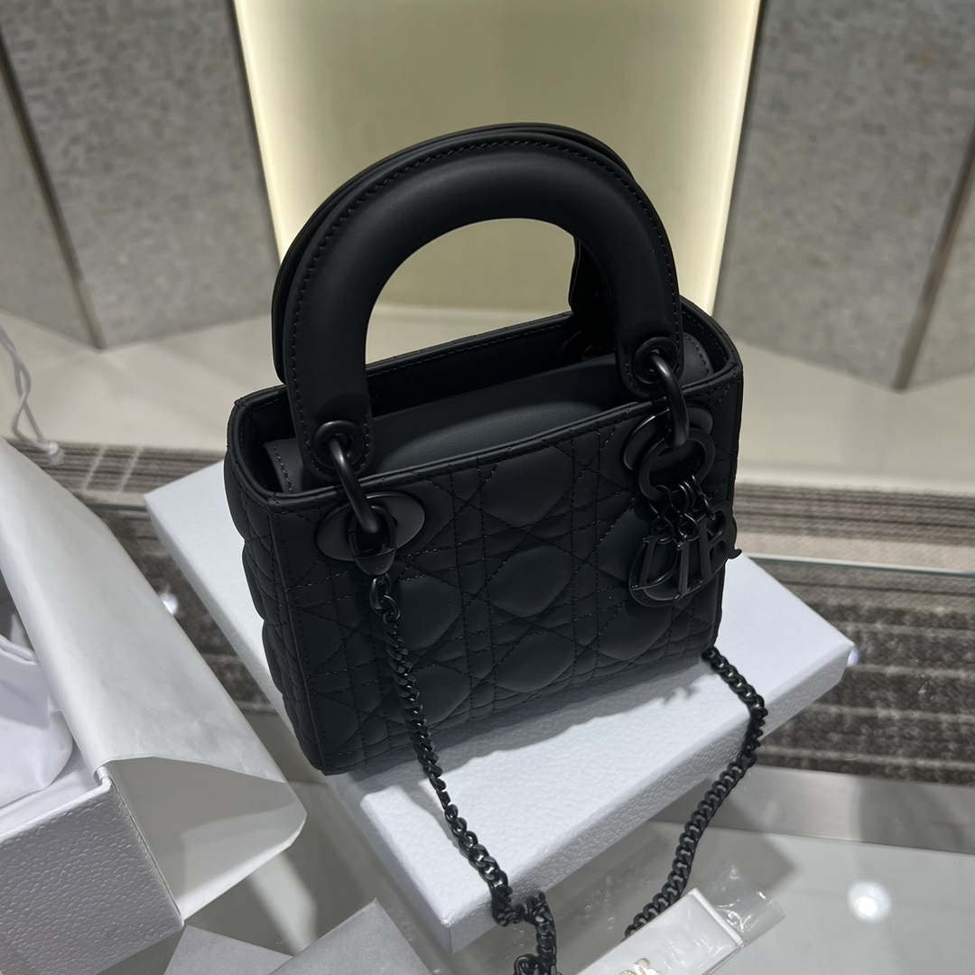 Dior M0505 Mini Lady Dior Bag Black Calfskin with Black buckle