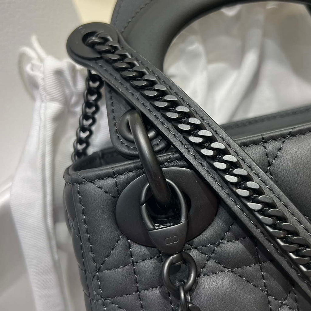 Dior M0505 Mini Lady Dior Bag Black Calfskin with Black buckle