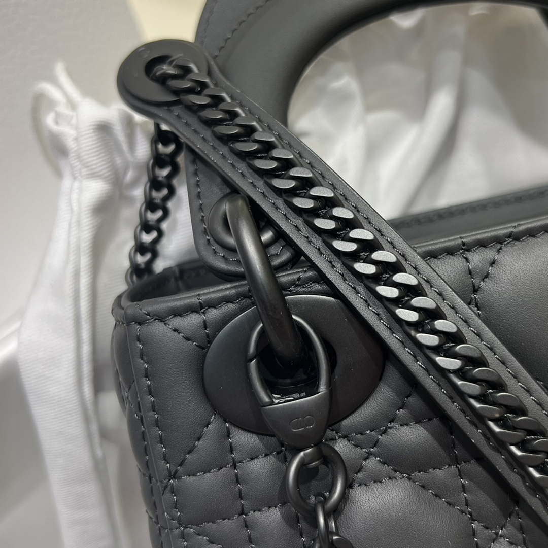 Dior M0505 Mini Lady Dior Bag Black Calfskin with Black buckle