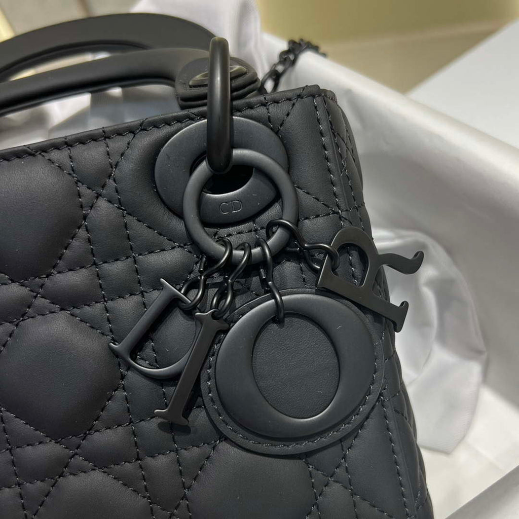 Dior M0505 Mini Lady Dior Bag Black Calfskin with Black buckle