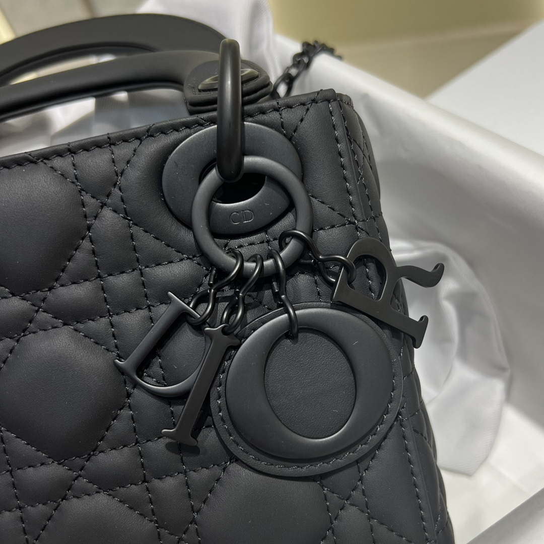 Dior M0505 Mini Lady Dior Bag Black Calfskin with Black buckle