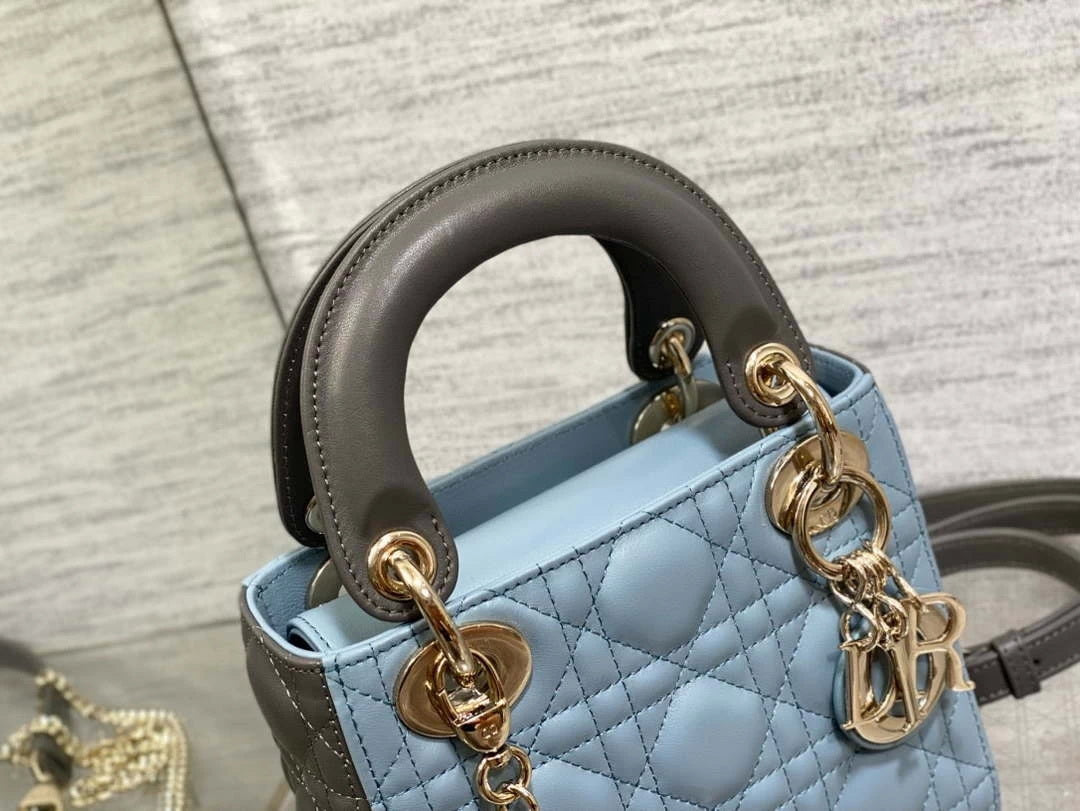 Dior M0505 Mini Lady Dior Bag Blue & Gray Calfskin - Default Title - View 2