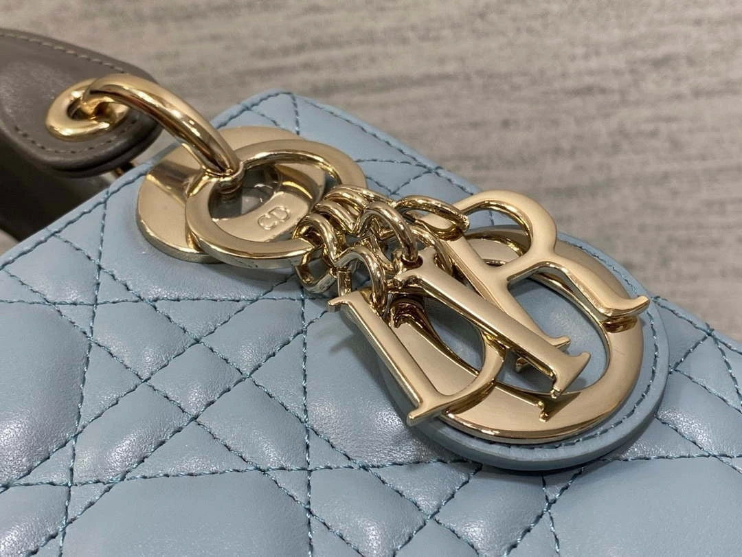 Dior M0505 Mini Lady Dior Bag Blue & Gray Calfskin - Default Title - View 3
