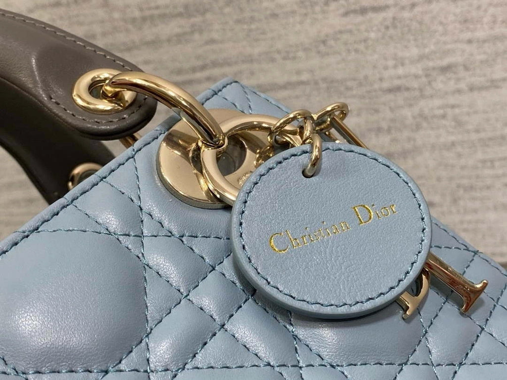 Dior M0505 Mini Lady Dior Bag Blue & Gray Calfskin
