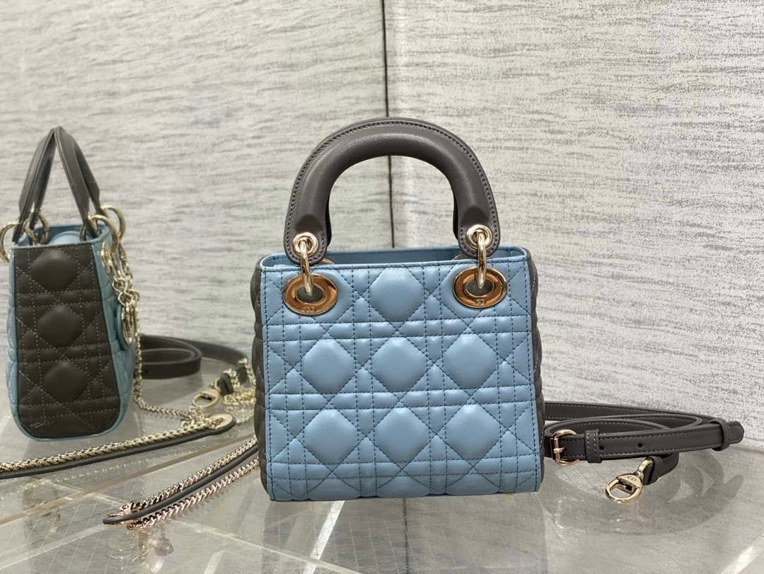 Dior M0505 Mini Lady Dior Bag Blue & Gray Calfskin - Default Title - View 5