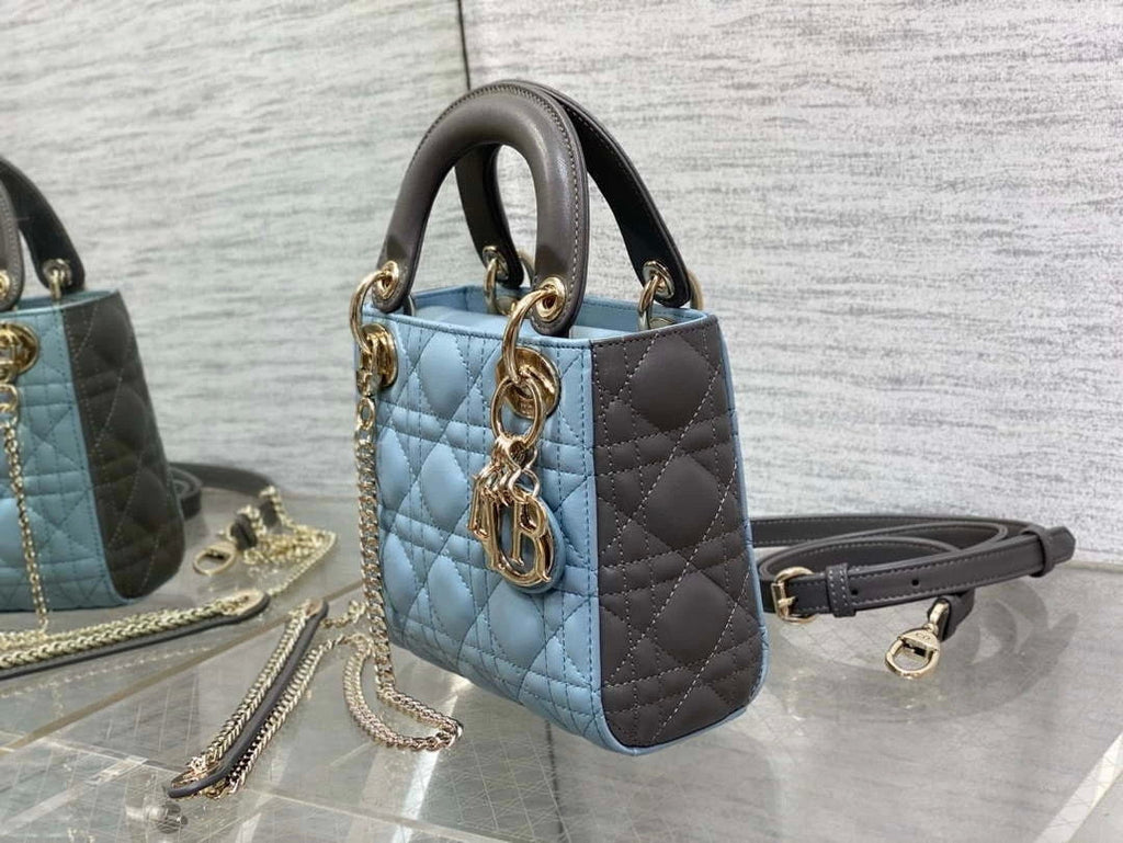 Dior M0505 Mini Lady Dior Bag Blue & Gray Calfskin