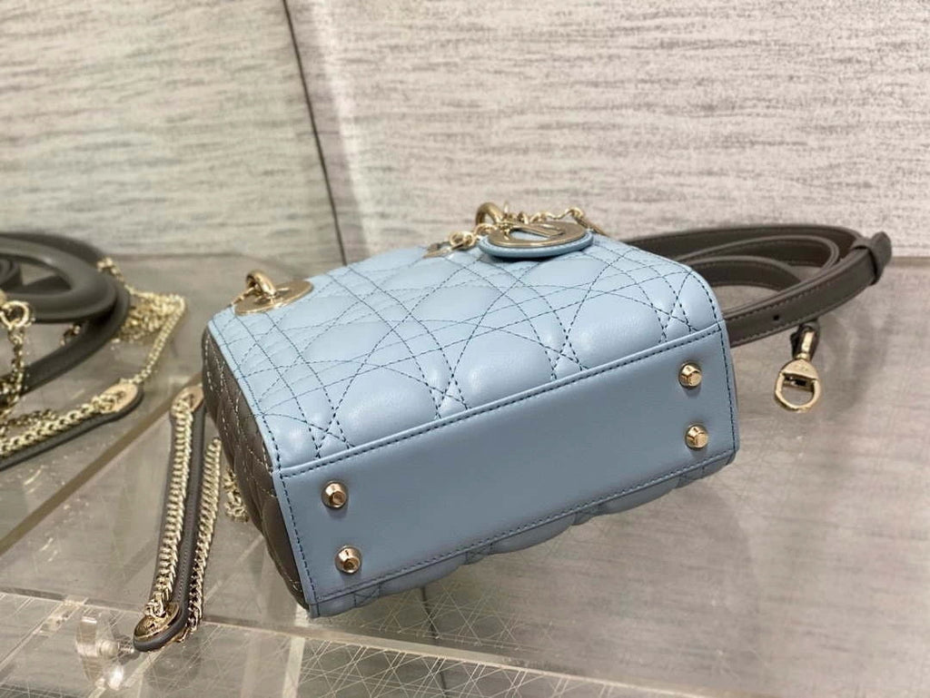 Dior M0505 Mini Lady Dior Bag Blue & Gray Calfskin