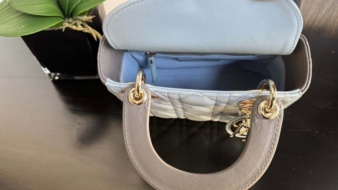 Dior M0505 Mini Lady Dior Bag Blue & Gray Calfskin - Default Title - View 8
