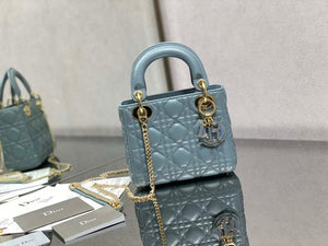 Dior M0505 Mini Lady Dior Bag Blue Calfskin with enamel buckle - Default Title - View 1