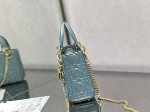 Dior M0505 Mini Lady Dior Bag Blue Calfskin with enamel buckle - Default Title - View 4