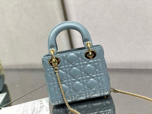Dior M0505 Mini Lady Dior Bag Blue Calfskin with enamel buckle - Default Title - View 5