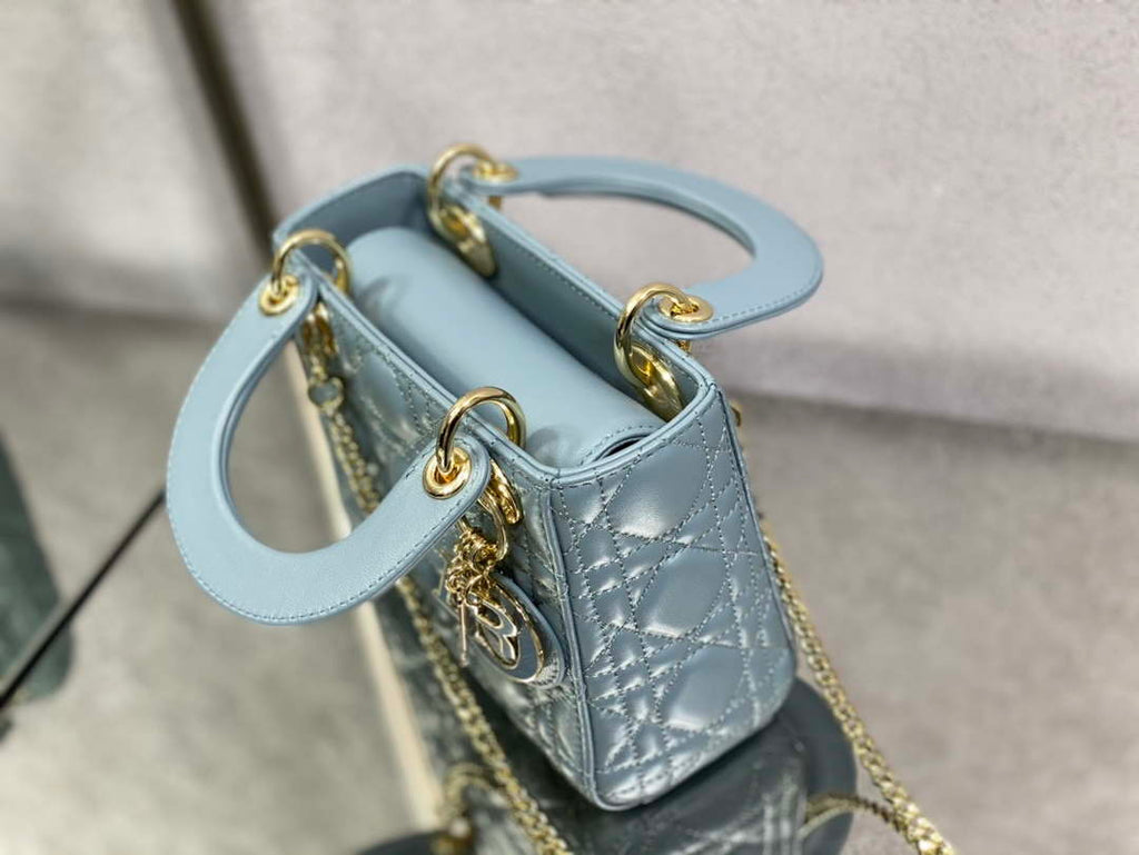 Dior M0505 Mini Lady Dior Bag Blue Calfskin with enamel buckle