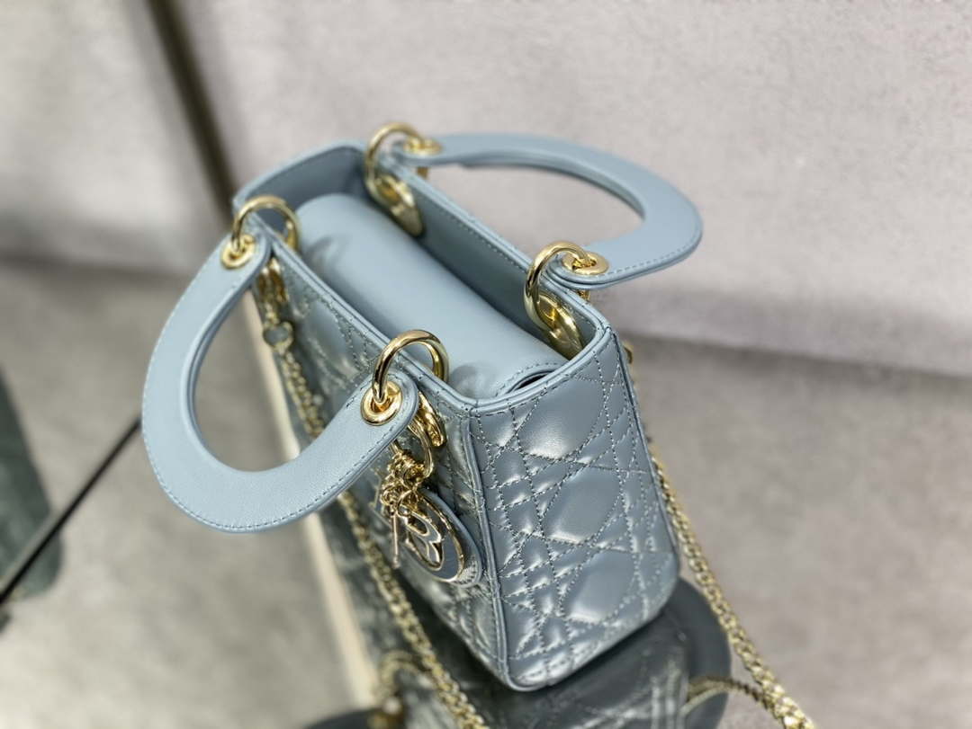 Dior M0505 Mini Lady Dior Bag Blue Calfskin with enamel buckle