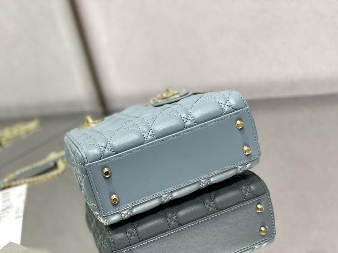 Dior M0505 Mini Lady Dior Bag Blue Calfskin with enamel buckle