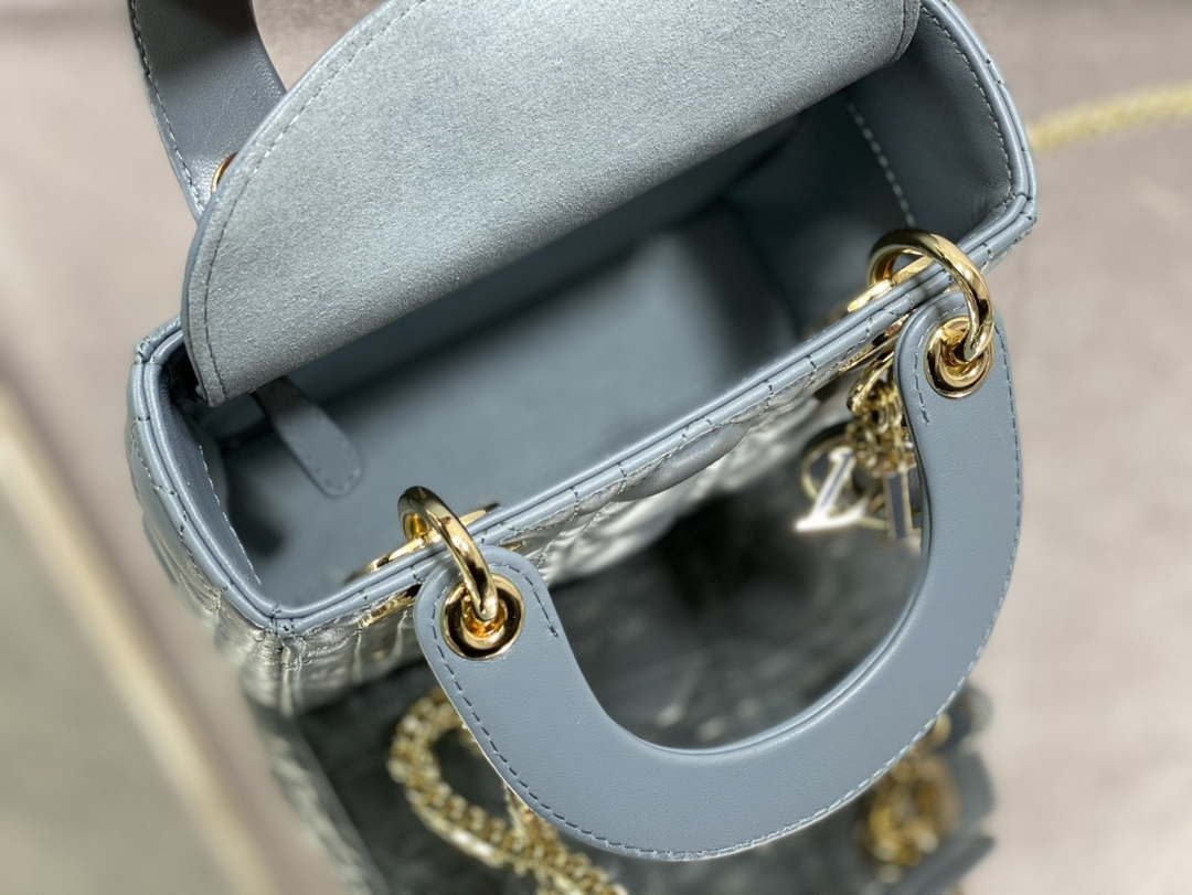 Dior M0505 Mini Lady Dior Bag Blue Calfskin with enamel buckle - Default Title - View 8