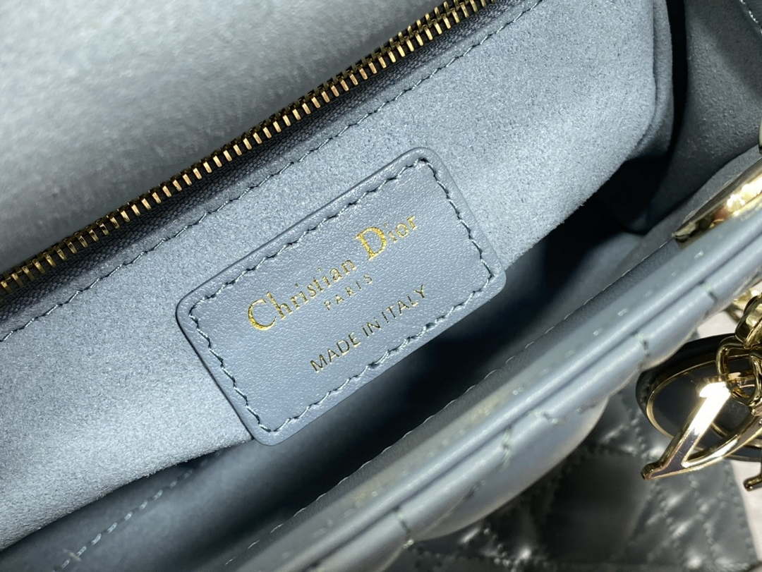 Dior M0505 Mini Lady Dior Bag Blue Calfskin with enamel buckle - Default Title - View 9
