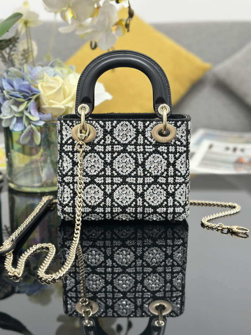 Dior M0505 Mini Lady Dior Bag Calfskin Embroidery crystal black