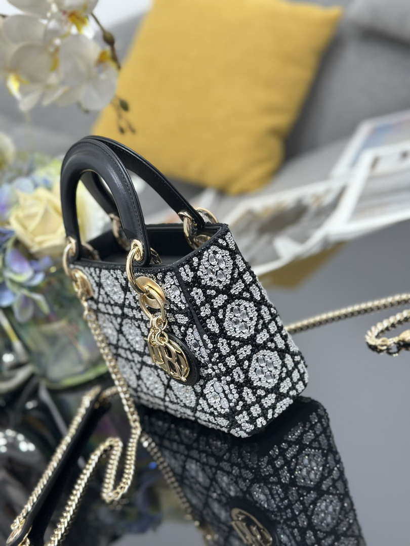 Dior M0505 Mini Lady Dior Bag Calfskin Embroidery crystal black